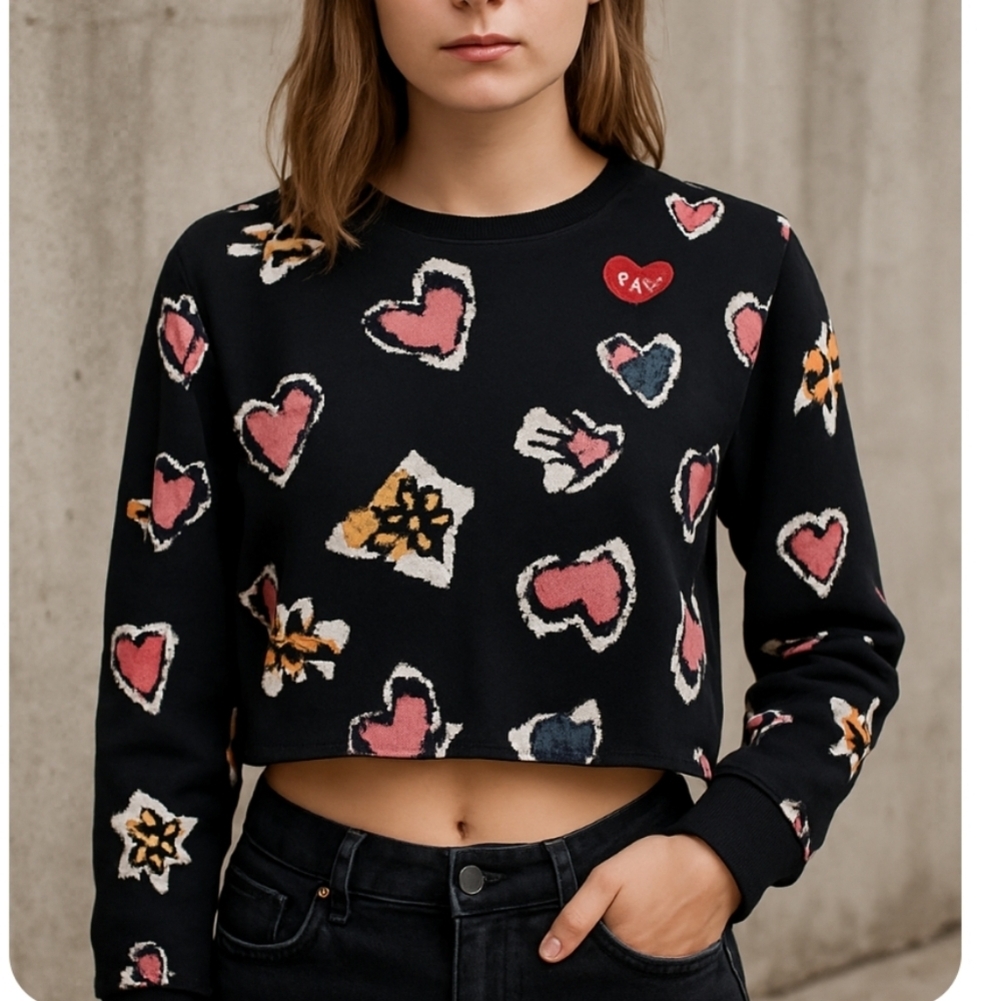 ONLY Cropped Embroidered Graphic Sweatshirt Top XS